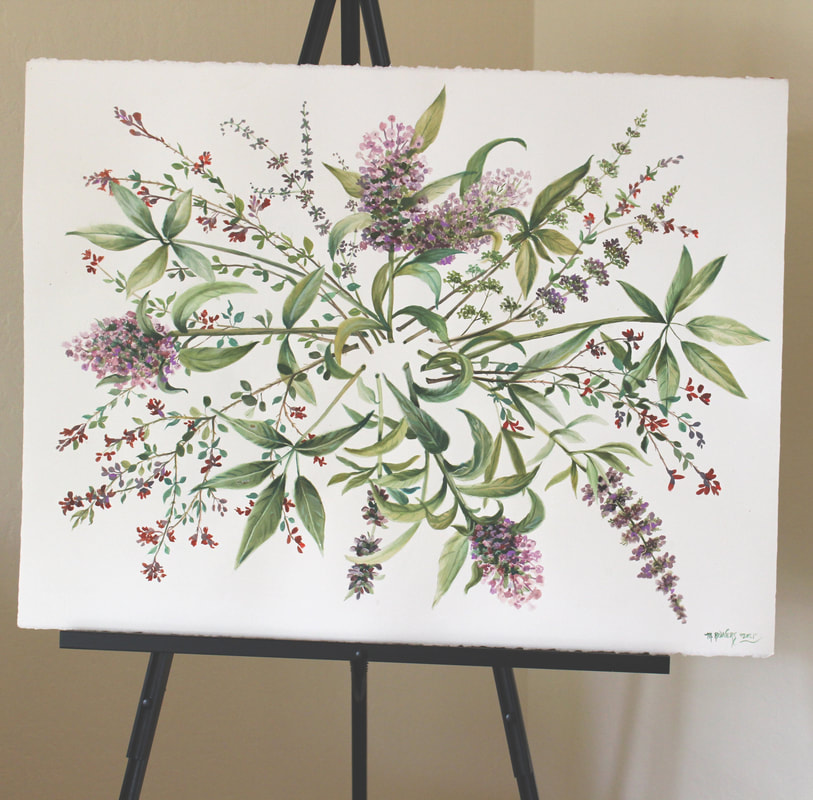 Botanical oil painting on watercolor paper by artist Marsha Bowers