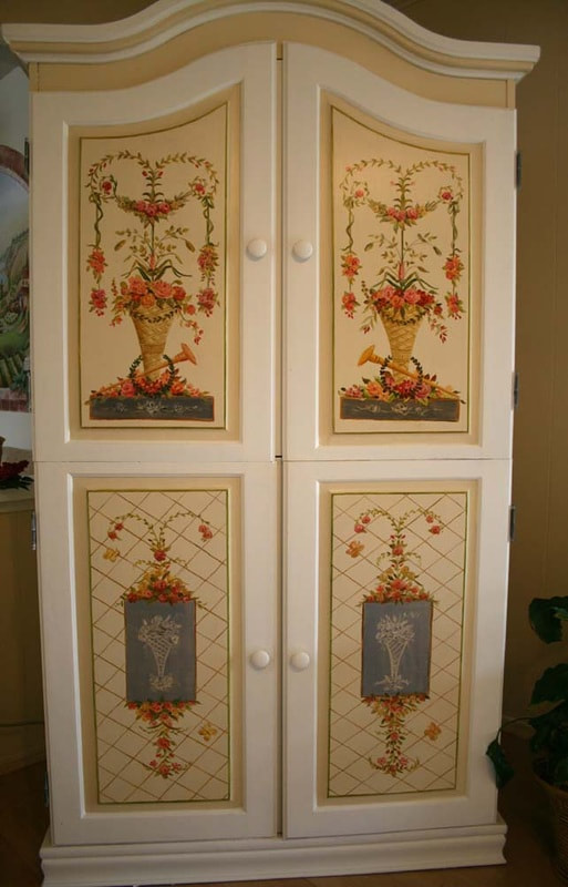 Hand painted cabinet by artist Marsha Bowers