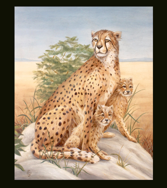 Cheetah and cubs oil painting on canvas by artist Marsha Bowers