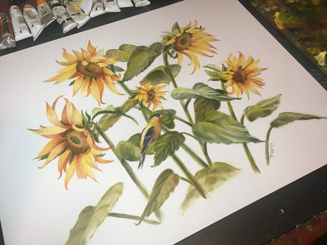 oil sketch of sunflowers by artist Marsha Bowers
