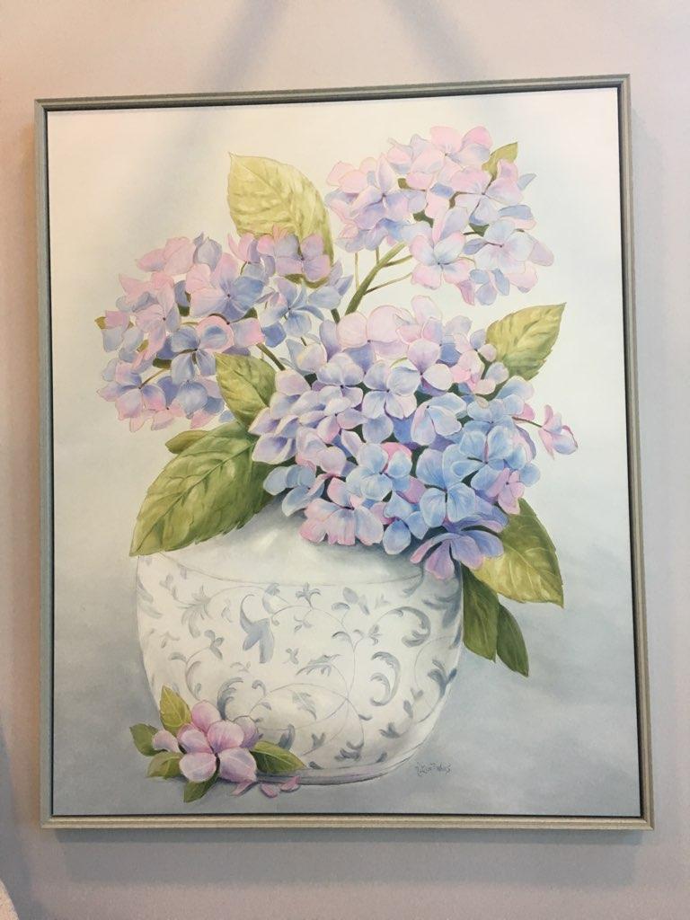 Large scale oil painting of Hydrangeas on canvas by artist Marsha Bowers