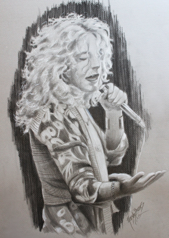 Graphite Sketch of Robert Plant by artist Marsha Bowers