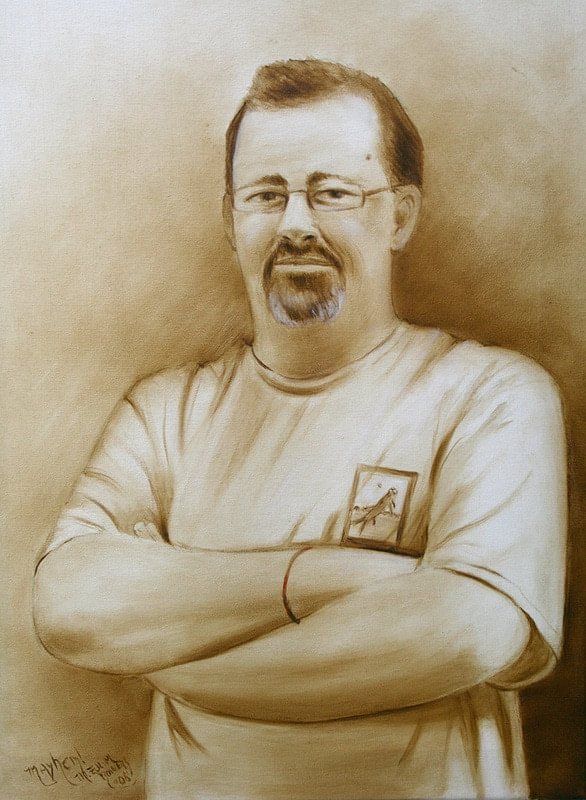 Oil sketch of Eric on canvas by artist Marsha Bowers